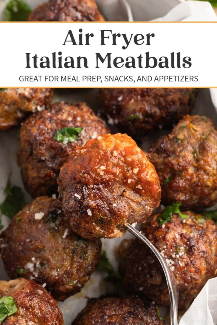 Pin graphic for air fryer meatballs
